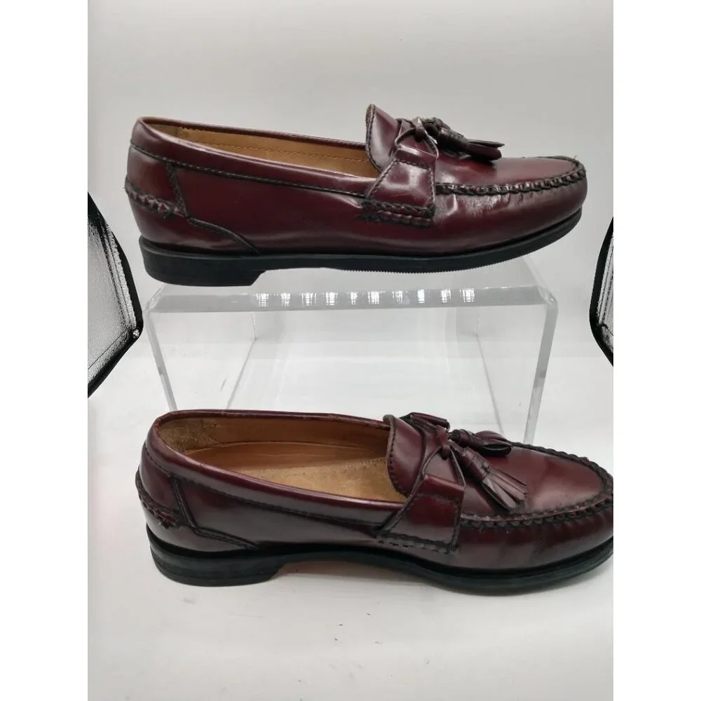 Johnston & Murphy Tassel Loafers Burgundy/Brown Leather Mens 9.5 M Made In Mexic